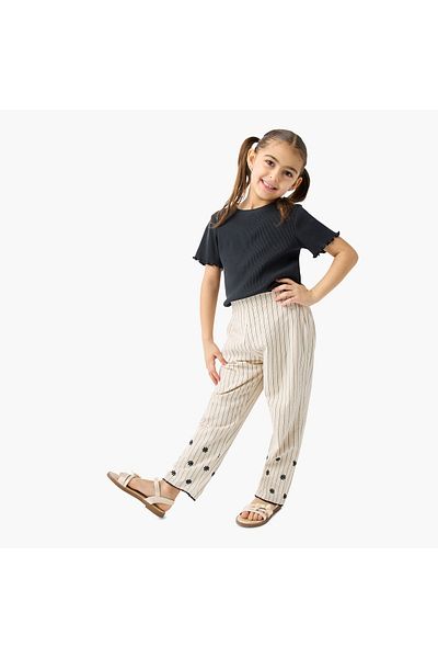 ELIGO Embroidered Pants with Elasticated Waistband