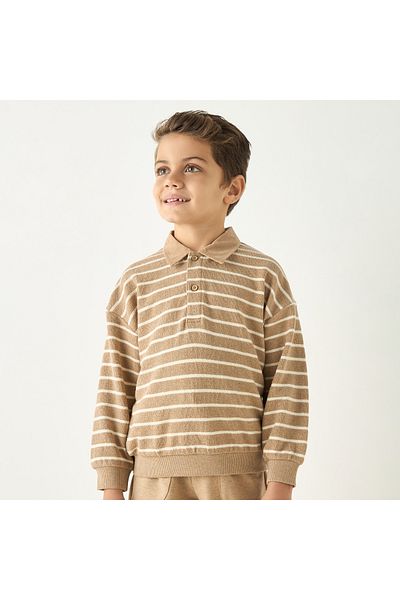 ELIGO Striped Collared Sweatshirt and Track Pants Set
