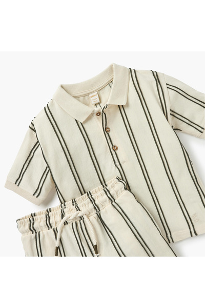 giggles Striped Polo T-shirt and Shorts Set