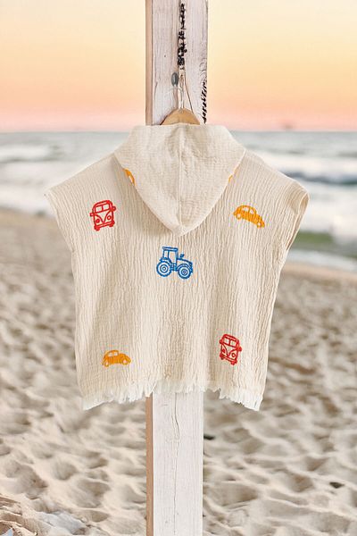 VAROL Organic 100% Cotton Muslin Children's Poncho - Tractor