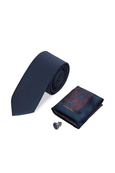 Hatemoğlu Navy Blue Tie Handkerchief and Lapel Badge Set of 3