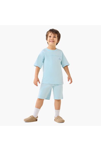 Juniors Slogan Print Crew Neck T-shirt and Shorts Set