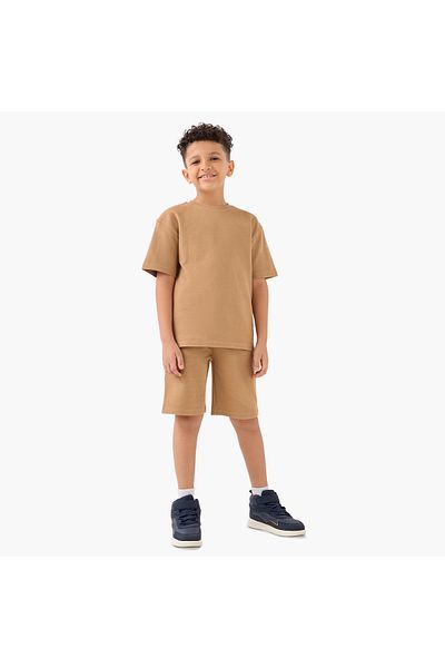 Juniors Solid Crew Neck T-shirt and Elasticated Shorts Set