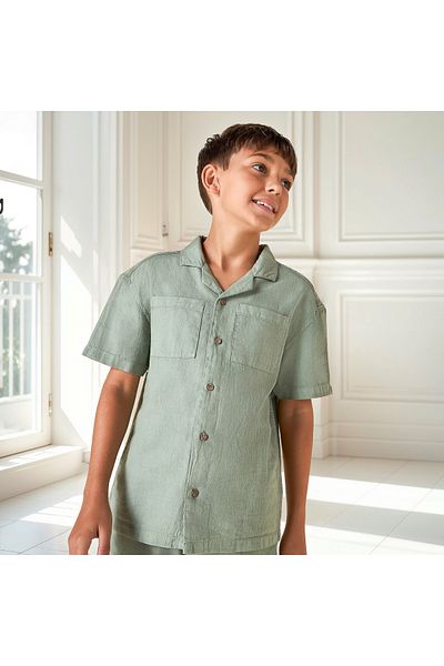Juniors Solid Camp Collar Shirt and Shorts Set