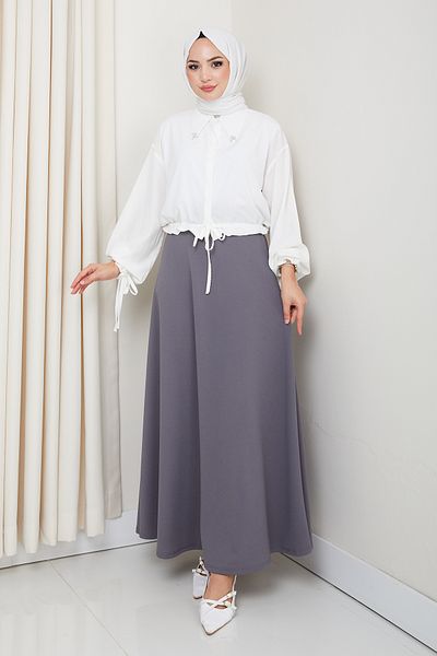 Lucia Fashion Scuba Waist Elastic Rhat Cut Flared Hijab Skirt