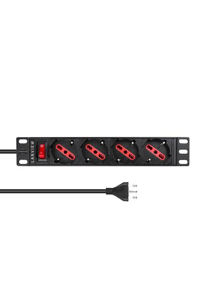Inna marka Lanview 1U 10" 4-portowy typ F/J wtyk Włoski, z wyłącznikiem, 2m kabel zasilający