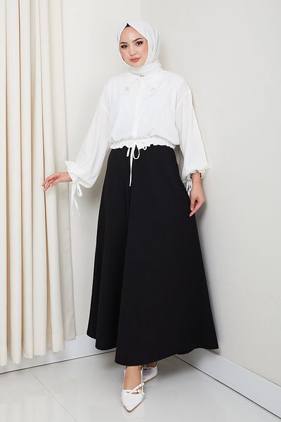 FERHEL Scuba Waist Elastic Rhat Cut Flared Hijab φούστα
