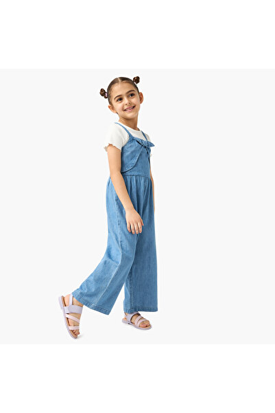 Juniors Solid Dungaree and Ribbed T-shirt Set