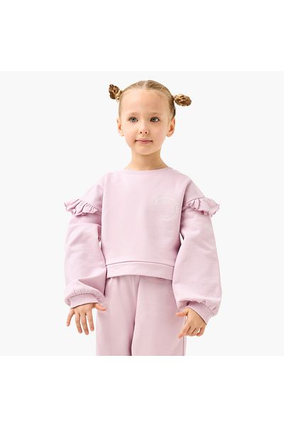 Juniors Solid Ruffle Detail Sweatshirt and Elasticated Joggers Set
