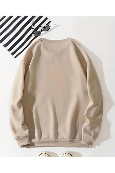 herkesemoda Φούτερ Mini Butterflies με στάμπα Crew Neck με Fleece εσωτερικά