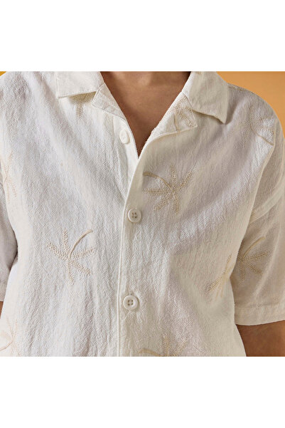 Juniors Embroidered Camp Collar Shirt and Shorts Set