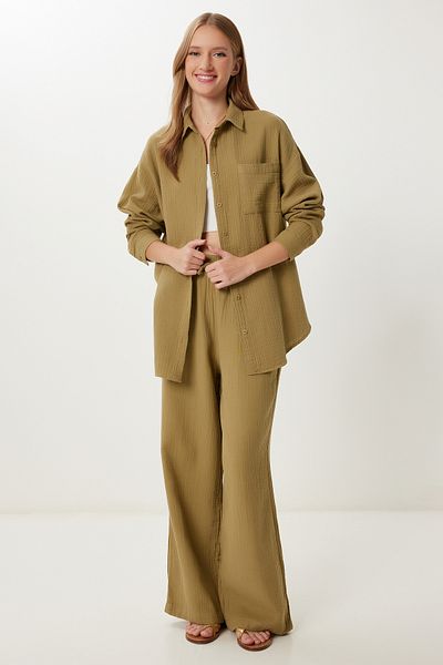 Lovelyİstanbul Oversize Muslin Shirt Trousers Set Lsa0014 Olive Green
