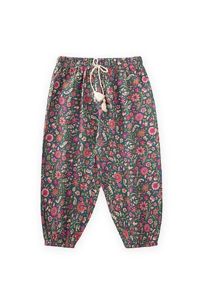 Cigit Patterned Ankle Length Baggy Pants 3-9 Years Old Green
