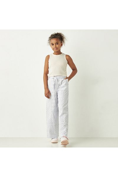 ELIGO Textured Belted Wide Leg Cotton Pants with Pockets