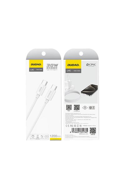DUDAO Cablu L4C USB-C - USB-C 30W 480Mb/s 2m - Alb