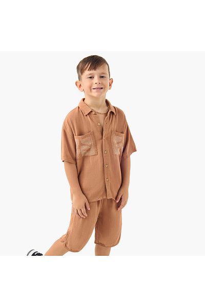 ELIGO Textured Short Sleeves Shirt and Shorts Set