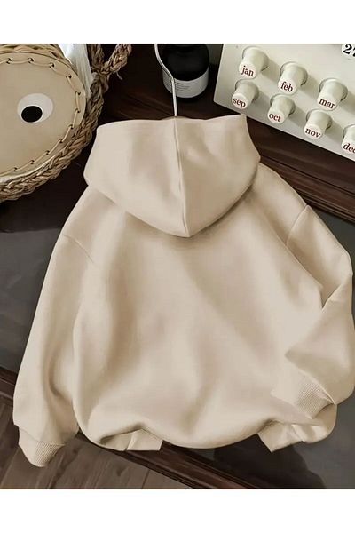 herkesemoda Υπάρχει Beauty Printed Fleece Hooded Sweatshirt με εσωτερικό