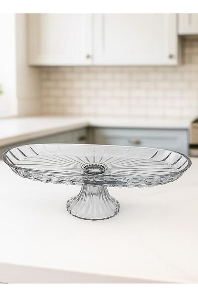 Güzel Guzel OTG03 Oval Medium Sweets / Dry Fruit Glass Tray with Stand T:280*140mm/B:105mm/H:113mm