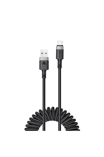 Acefast Cablu spiralat USB-A - USB-C 480Mb/s 3A 1.2m - negru