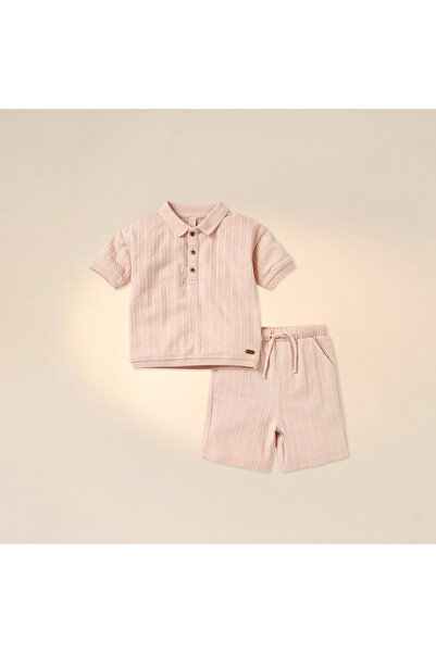giggles Textured Polo T-shirt and Elasticated Shorts Set