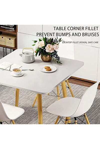 Taimi 3-Pieces Dining Set: White Square Table (72Hx80Lx80W cm) + 2 White Plastic Chairs (70Hx40Lx40W cm)