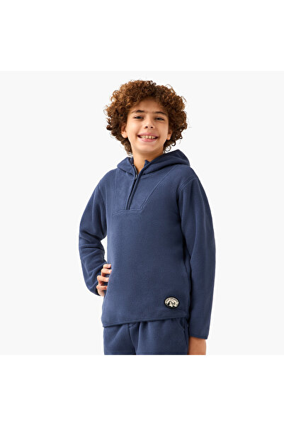 Juniors Applique Detail Hooded Sweatshirt with Half Zip and Long Sleeves