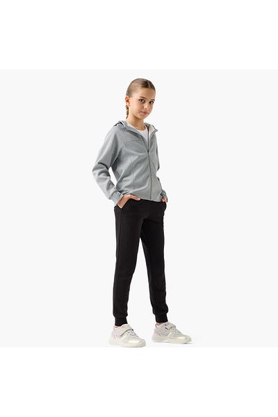 Juniors Textured Zip Through Hoodie with Long Thumb Sleeves