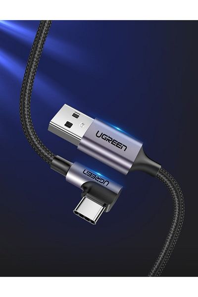 Ugreen Kabel przewód kątowy w mocnym oplocie USB - USB-C QC 3.0 3A 2m szary