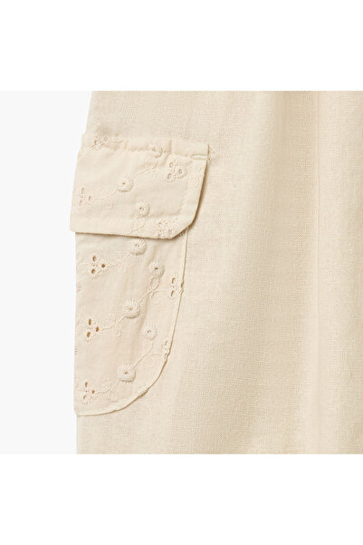 giggles Solid Joggers with Schiffli Detail Pockets and Elasticated Waistband