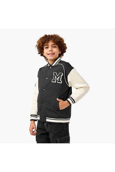 Juniors Varsity Applique Detail Button Through Jacket with Pockets