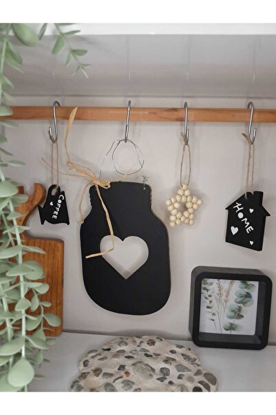 TASARİMECRN 4 Parça Iskandinav Ahşap Dekorasyon Seti, Mutfak, Kahve Köşesi, Duvar, Raf, Askı Süsü