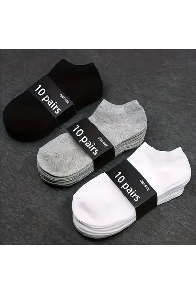 Meguca Socks 30 Pairs Unisex Cotton Daily Sweatproof Sports Booties Socks Set Black-White-Grey