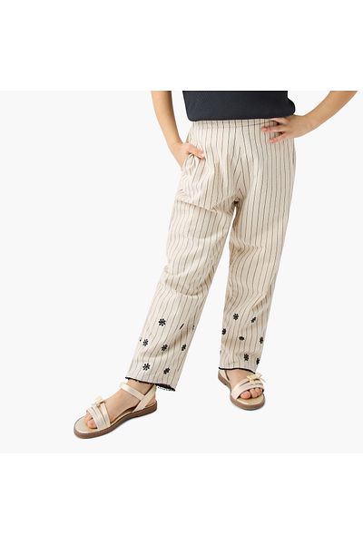 ELIGO Embroidered Pants with Elasticated Waistband