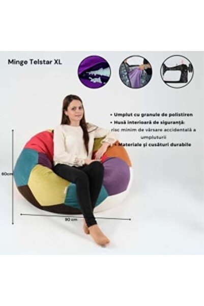 Pufrelax Fotoliu Minge Telstar XL, Material Piele ecologica - Dark Grey