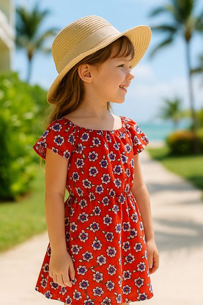 Hilal Akıncı Kids Girls' Off-Shoulder Floral Drawstring Dress