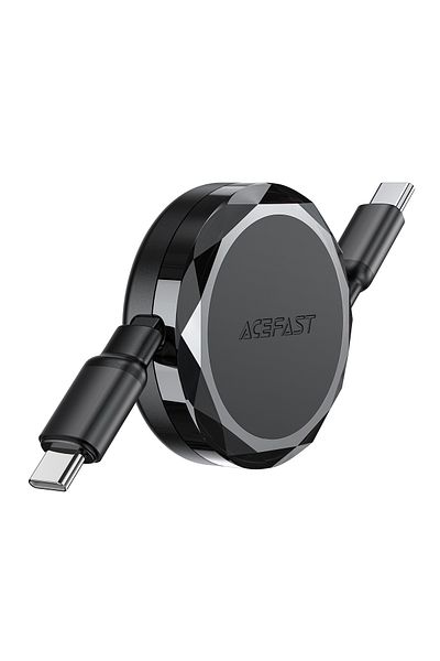 Acefast USB-C - Cablu USB-C retractabil cu organizator 60W - negru