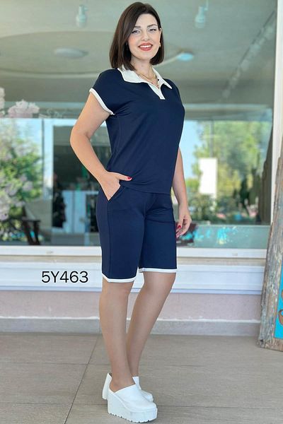 İnce Topuk Polo Neck Piping Shorts Set 5Y463
