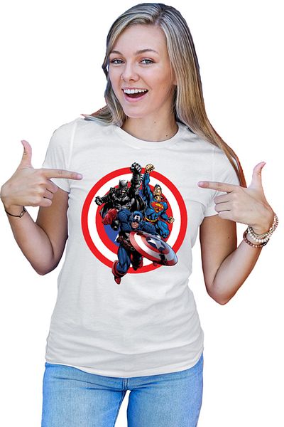 OEM Tricou Femei Captain America Superman Batman Fight Around World