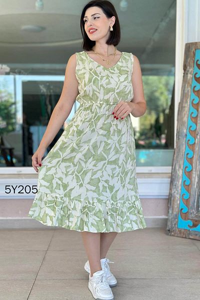 İnce Topuk V-Neck Zero Sleeve Viscose Dress 5Y205