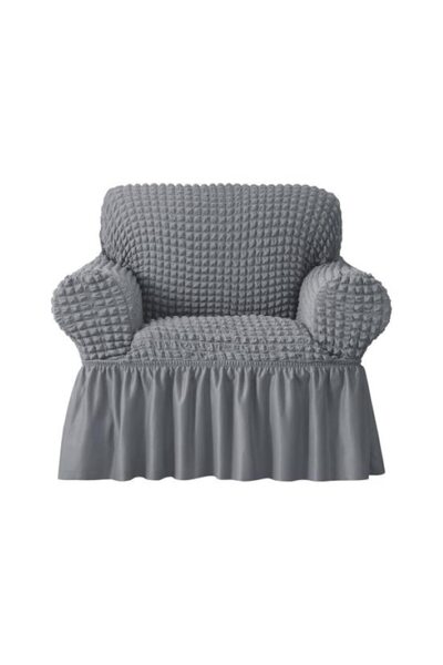 OEM Set 2 huse fotoliu, Creponat cu Volanase, Poliester cu Licra, Gri Deschis