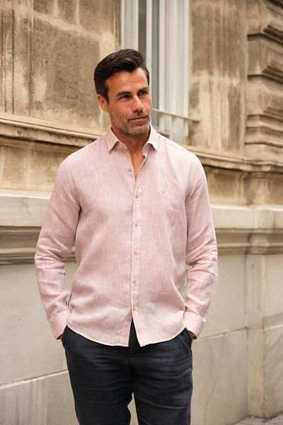 Fitmens Slim Fit Long Sleeve 100% Linen Breathable Fabric Men's Shirt with Gift Box Fs-004170 - Beige