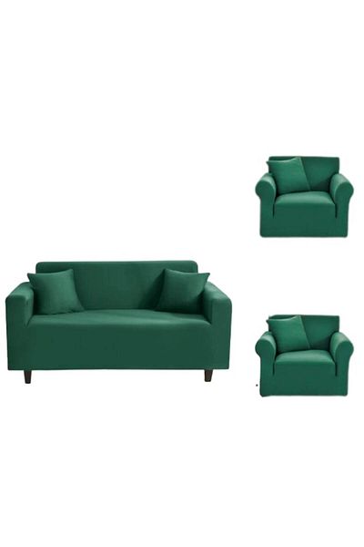OEM Husă elastică pentru canapea și 2 fotolii, Uni, 180x230cm/90x140cm, Verde Smarald