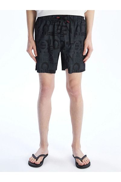 LC Waikiki Xside Men's Black Short-Length Patterned Swim Shorts