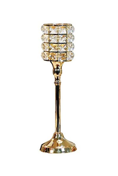 fun zone حامل شموع مزخرف بنقشة كريستال من شاربدو، ذهبي/شفاف، 30 × 11.5 سم