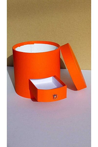 KERİBOX TURUNCU ÇEKMEÇELİ SİLİNDİR KUTU ÇAP 18 YÜKSEKLİK 17 CM