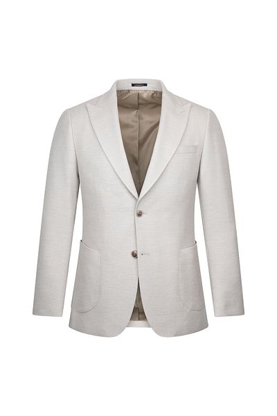 Hatemoğlu Beige Comfort Fit Pointed Collar Patterned Classic Jacket