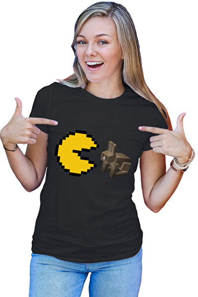 OEM Women's T-Shirt Pac Man Minecraft Rabbit Pixel Game Simple Japan