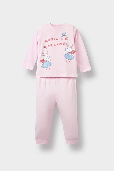 DeFacto Baby Girl Pajamas Set Rabbit Printed Long Sleeve Combed Cotton Top Long Bottom F2910A525Au