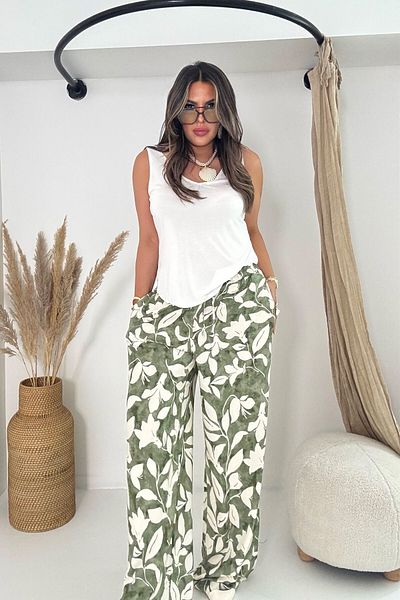 Sohotique By P Patterned Viscose Trousers Khaki