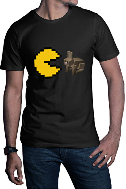 OEM Men's T-shirt Pac Man Minecraft Rabbit Pixel Game Simple Japan